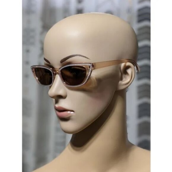 Light Brown Rhinestone Cat Eye Sunglasses - Picture 2 of 3